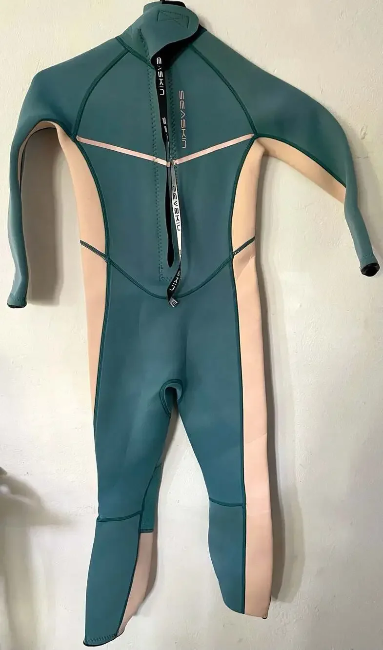 Seaskin Youth Girls Size 8 3mm Full Body Wetsuit Scuba Diving Neoprene Peach Tur